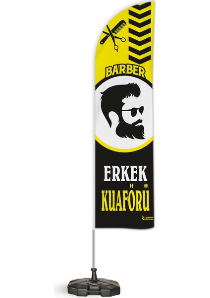 Erkek Kuaförü Temalı 2 Adet Yelken Bayrak ve 1 Bariyer Duba Takımı