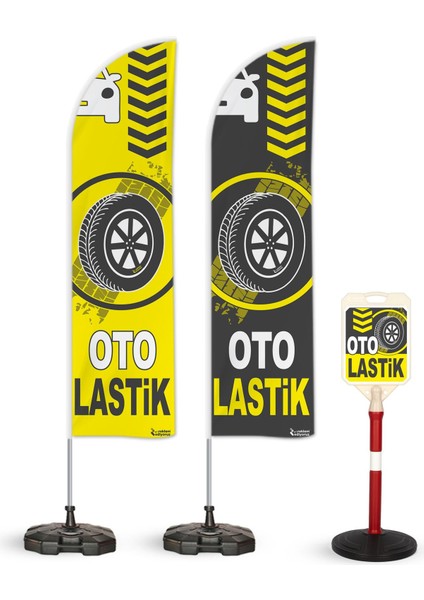 Oto Lastik Temalı 2 Adet Yelken Bayrak ve 1 Bariyer Duba Takımı