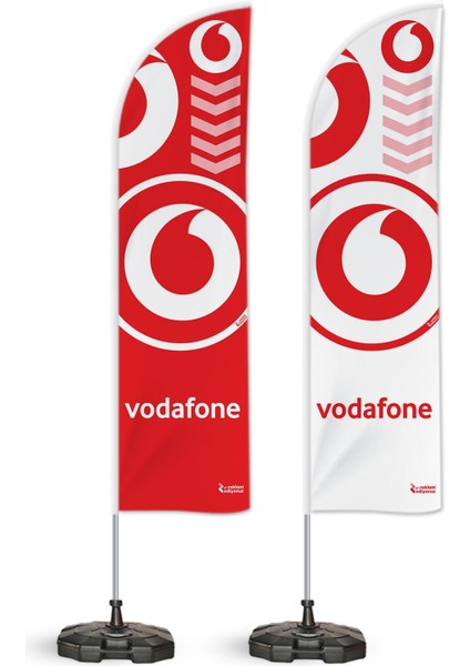 Vodafone Temalı Yelken Bayrak Takımı Kırmızı Beyaz 2 Adet