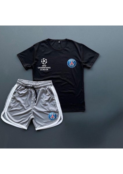 Yeni Sezon Trend Psg Baskılı Forma Kumaş Tshirt- Forma Kumaş Şort 2'li