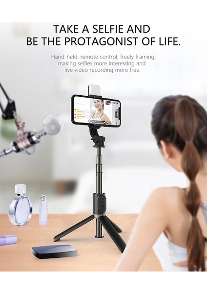 LED Işıklı Tripod Kablosuz Selfie Çubuğu, Tripod Standı