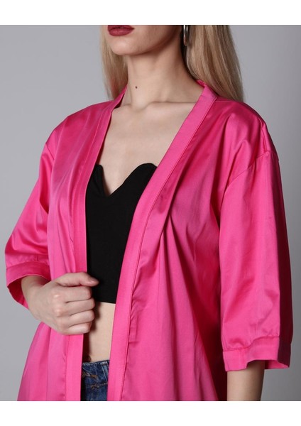 Kadın Pembe Kuşaklı Saten Kimono KİM01