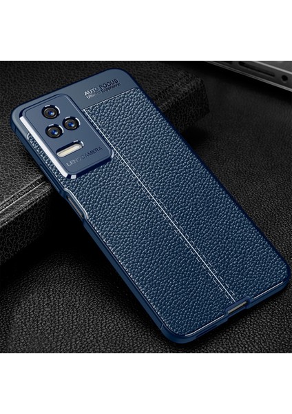 Xiaomi Poco F4 Kılıf Kamera Korumalı Dikiş Desenli Darbe Emici Deri Görünüm Silikon Kapak