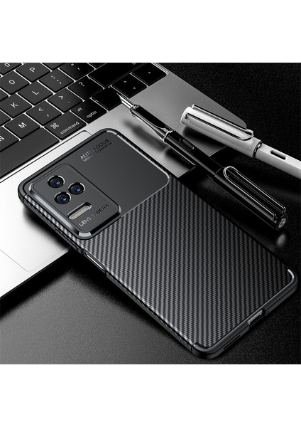 Xiaomi Poco F4 Kılıf Kılıf Kamera Korumalı Karbon Desenli Leke Tutmaz Darbe Emici Silikon Kapak