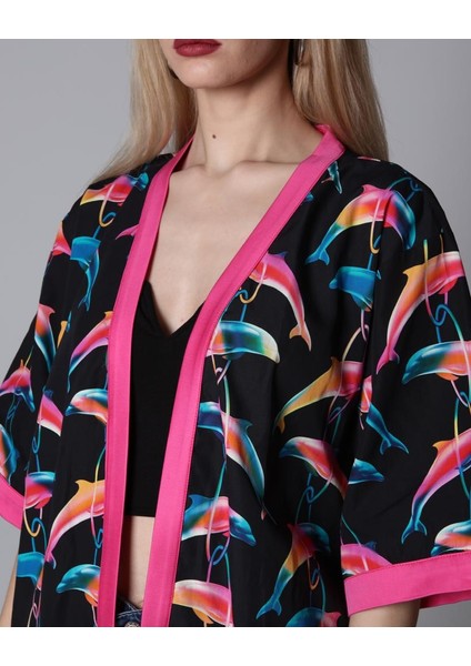 Kadın Multicolor Kuşaklı Saten Kimono KİM02