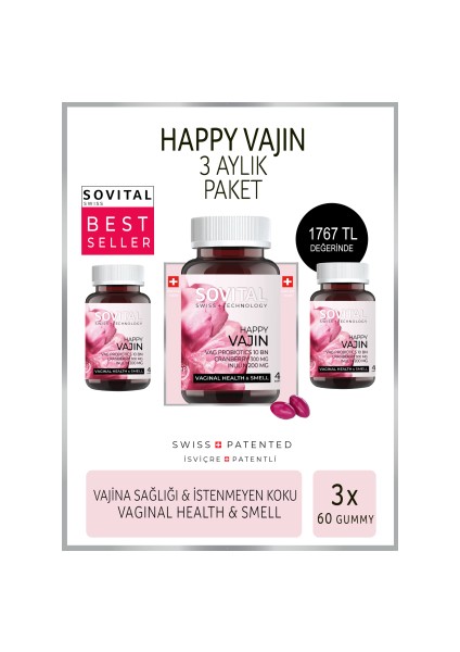 Happy Vajin Sağlığı ve Kokusu 60 x 3 Kutu Yumuşak Kapsül