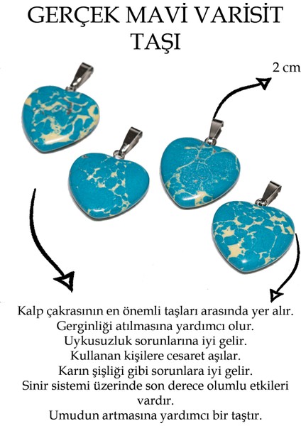 Kalp Kesim Mavi Varisit Taşı Kolye
