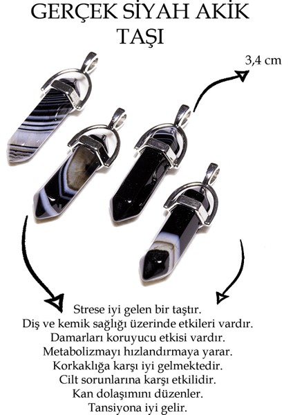 Çivi Kesim Damarlı Siyah Akik Taşı Kolye