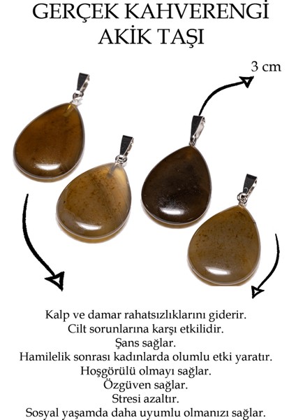 Damla Kesim Kahverengi Akik Taşı Kolye