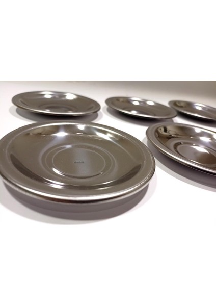 Paslanmaz İnce Çelik 6 Adet Çay Tabağı + 6 Adet Çay Kaşığı Günlük