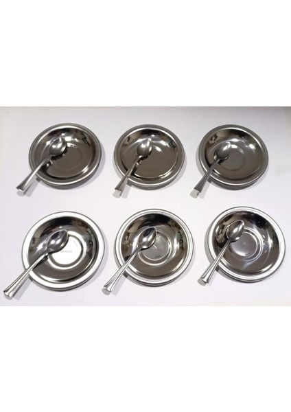 Paslanmaz İnce Çelik 6 Adet Çay Tabağı + 6 Adet Çay Kaşığı Günlük fiyatları