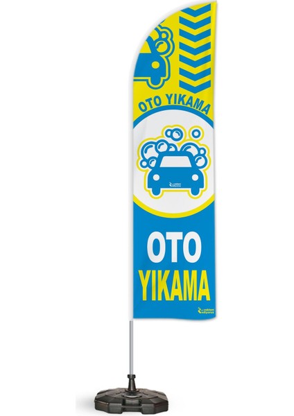 Oto Yıkama V1 Temalı Yelken Bayrak Takımı Mavi Sarı 2 Adet