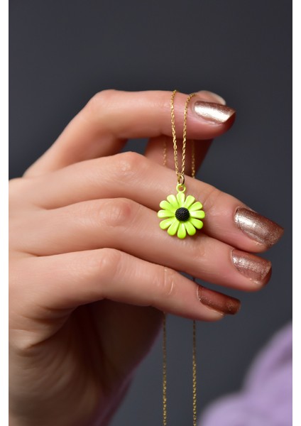 925 Ayar Gümüş Gold Kaplama Fosforlu Papatya Kolye fiyatları