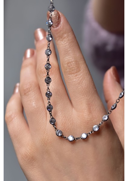 925 Ayar Gümüş Siyah Rodyum Sıralı Zirkon Taşlı Kolye fiyatları