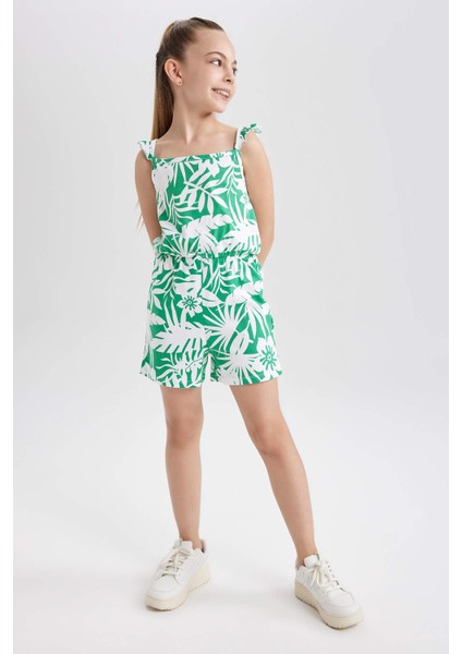 Kız Çocuk Desenli Askılı Pamuklu Kısa Tulum T2733A623HS fırsatları