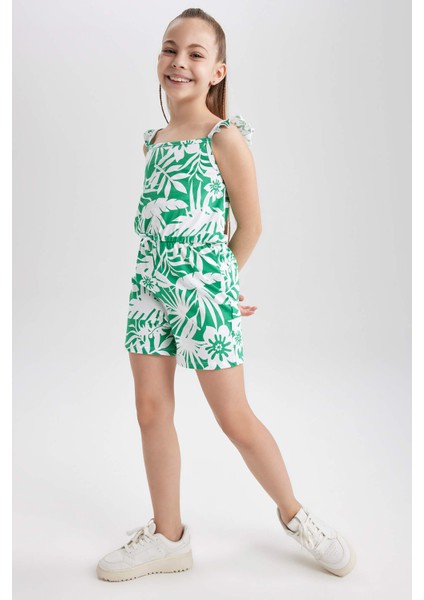 Kız Çocuk Desenli Askılı Pamuklu Kısa Tulum T2733A623HS indirimleri