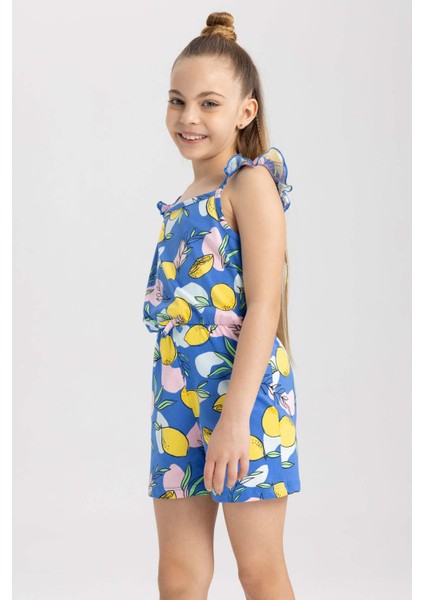 Kız Çocuk Desenli Askılı Pamuklu Kısa Tulum T2733A623HS modelleri