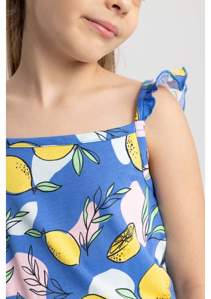 Kız Çocuk Desenli Askılı Pamuklu Kısa Tulum T2733A623HS indirimleri