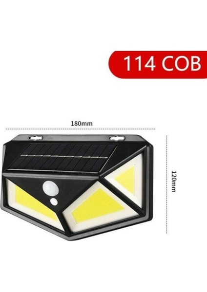 114 Ledli Solar Güneş Enerjili Bahçe Aydınlatması Hareket Sensörlü Lamba 3 Modlu Cob LED