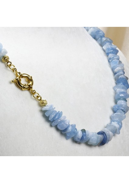 Akuamarin Kırık Taşlı Kolye | Altın Kaplama Detaylı