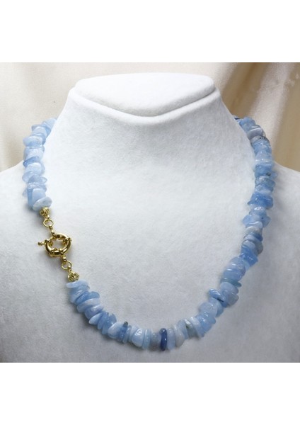 Akuamarin Kırık Taşlı Kolye | Altın Kaplama Detaylı modelleri