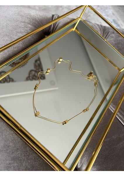 Kare Detaylı Vıp Çelik Gold kolye
