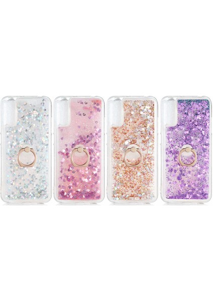 Samsung Galaxy A70 Kılıf Sıvılı Akışkanlı Renkli Desenli Simli Yüzüklü Silikon Kapak (Milce) modelleri