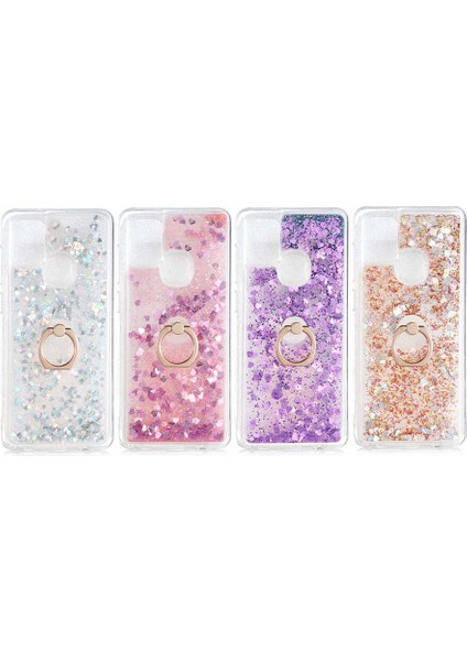 Samsung Galaxy A21S Kılıf Sıvılı Akışkanlı Renkli Desenli Simli Yüzüklü Silikon Kapak (Milce) modelleri