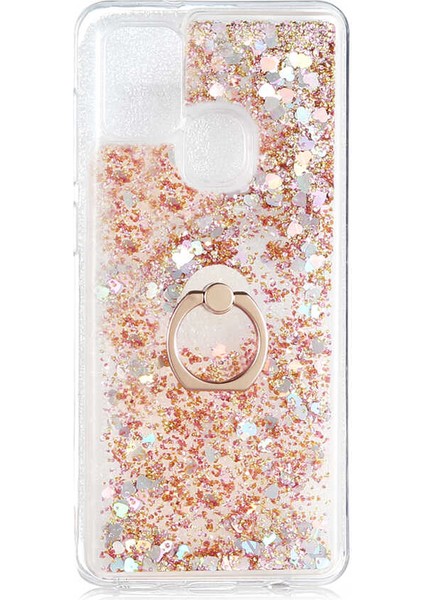 Samsung Galaxy A21S Kılıf Sıvılı Akışkanlı Renkli Desenli Simli Yüzüklü Silikon Kapak (Milce) fiyatları