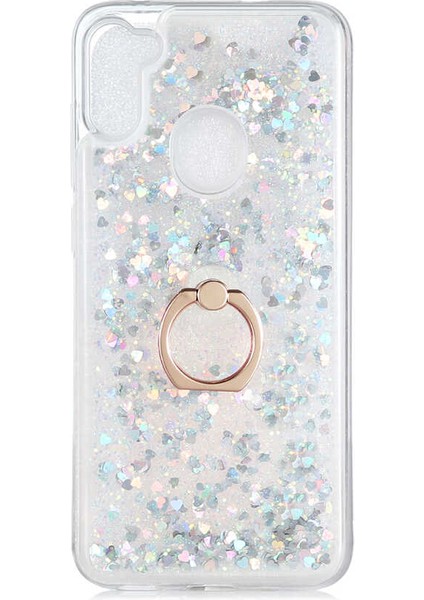 Samsung Galaxy M11 Kılıf Sıvılı Akışkanlı Renkli Desenli Simli Yüzüklü Silikon Kapak (Milce) fiyatları