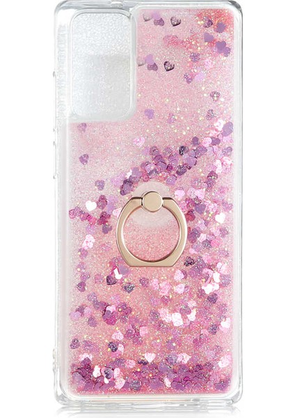 Samsung Galaxy Note 20 Kılıf Sıvılı Akışkanlı Renkli Desenli Simli Yüzüklü Silikon Kapak (Milce)