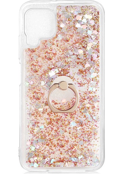 Huawei P40 Lite Kılıf Sıvılı Akışkanlı Renkli Desenli Simli Yüzüklü Silikon Kapak (Milce)