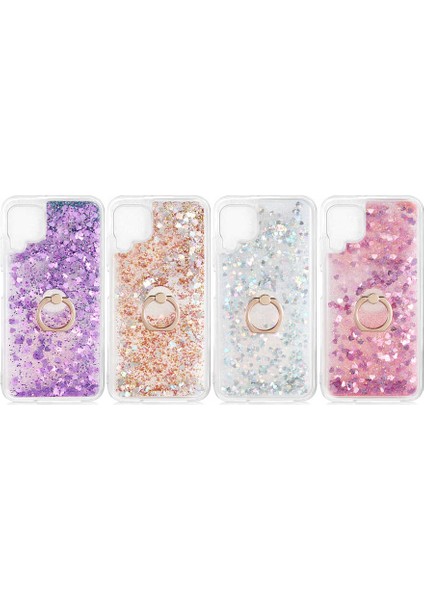 Huawei P40 Lite Kılıf Sıvılı Akışkanlı Renkli Desenli Simli Yüzüklü Silikon Kapak (Milce) modelleri