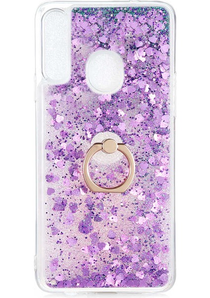 Samsung Galaxy A20S Kılıf Sıvılı Akışkanlı Renkli Desenli Simli Yüzüklü Silikon Kapak (Milce) fiyatları
