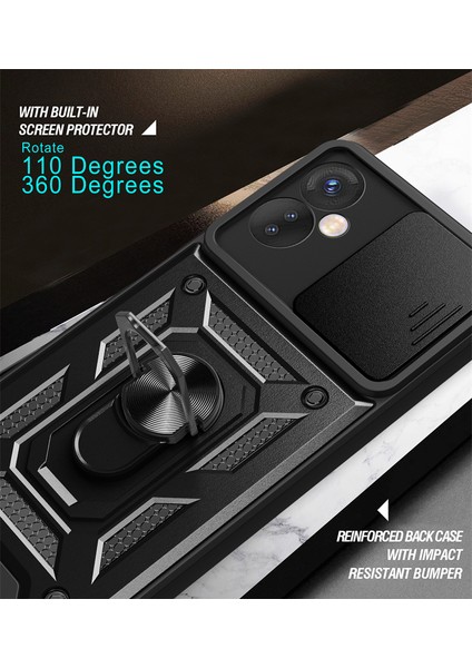 Tecno Spark 8c Kılıf Ultra Korumalı Yüzüklü Manyetik Sürgülü Vega Kapak