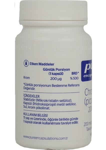 Pure Encapsulations Chromium Picolinate 200 Mcg 60 Kapsül