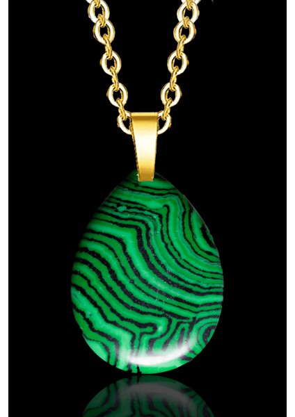 24K Altın Kaplama Damla Kesim Malahit Taşı Kolye