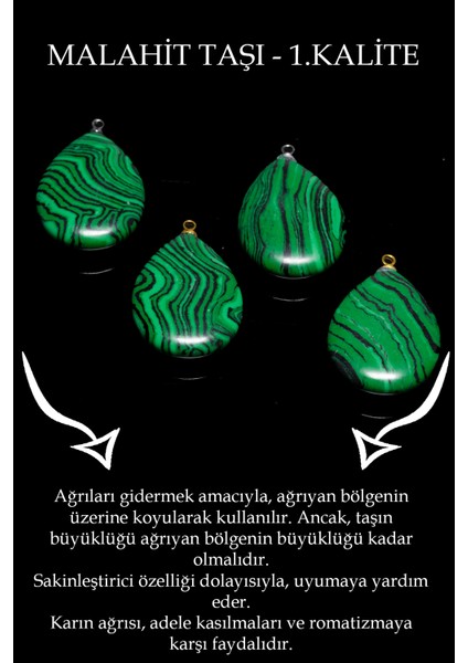 24K Altın Kaplama Damla Kesim Malahit Taşı Kolye fiyatları