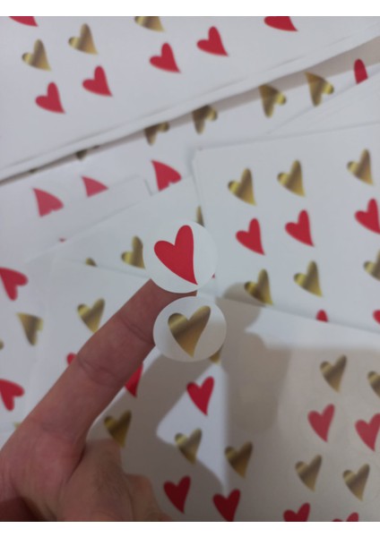 Genç Girişimci Kuşe Sticker-Gold-Kırmızı Kalp- (2,5x2,5 Cm) 50 Adet