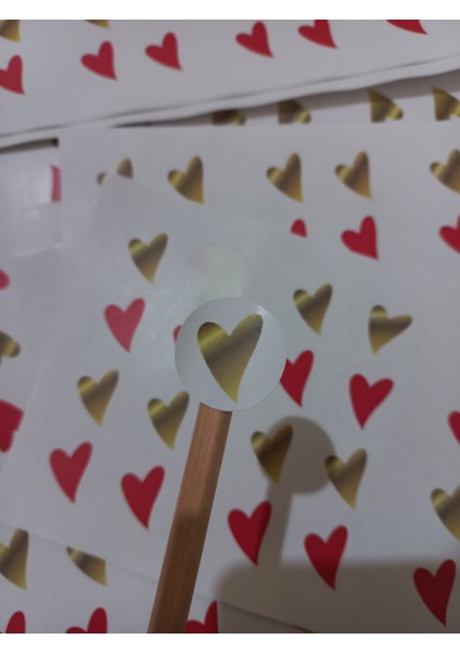 Genç Girişimci Kuşe Sticker-Gold-Kırmızı Kalp- (2,5x2,5 Cm) 50 Adet