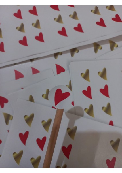 Genç Girişimci Kuşe Sticker-Gold-Kırmızı Kalp- (2,5x2,5 Cm) 50 Adet