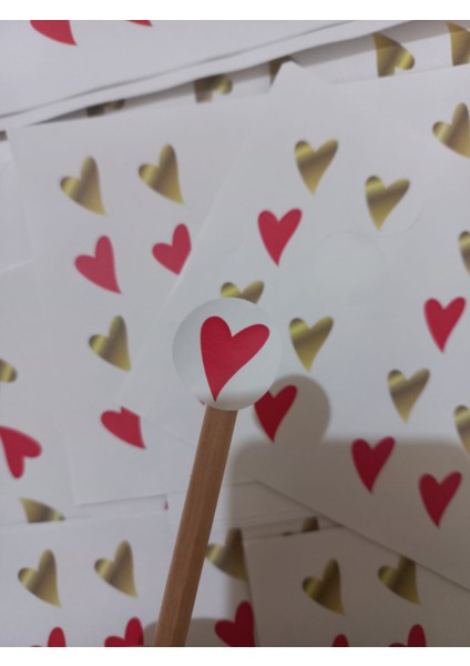 Genç Girişimci Kuşe Sticker-Gold-Kırmızı Kalp- (2,5x2,5 Cm) 50 Adet