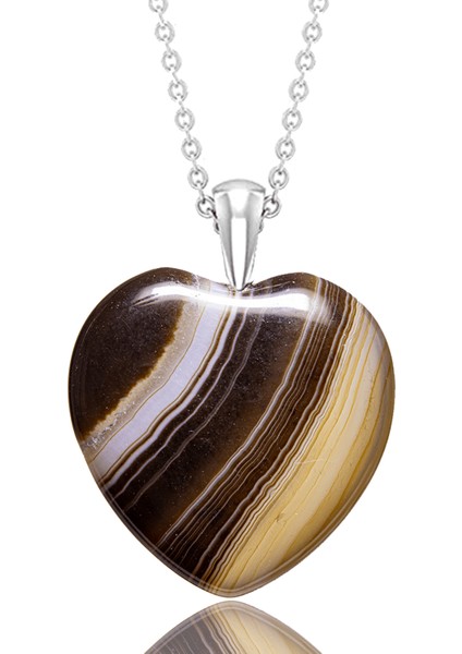 Kalp Kesim Damarlı Kahverengi Akik Taşı Kolye