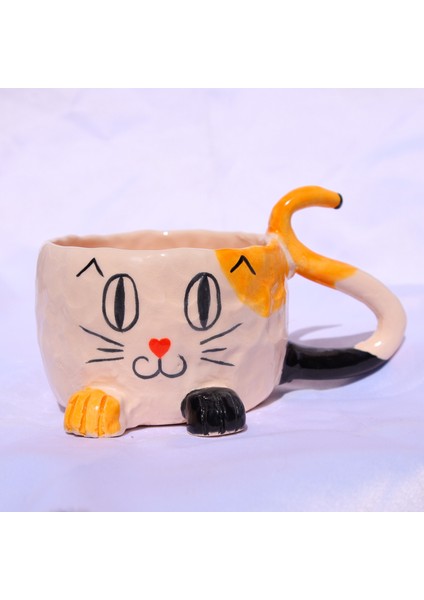 Sevimli Kedi Desenli El Yapımı Seramik Kupa Benzersiz Tasarım 200 ml fiyatları