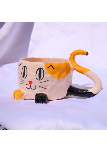 Sevimli Kedi Desenli El Yapımı Seramik Kupa Benzersiz Tasarım 200 ml indirimleri