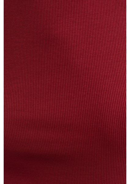 la & vetta Kadın Bordo Fitilli T-Shirt Halter Yaka Örme Atlet