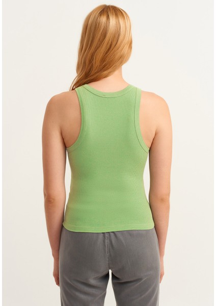 Kadın Fıstık Yeşili Fitilli T-Shirt Halter Yaka Örme Atlet fırsatları