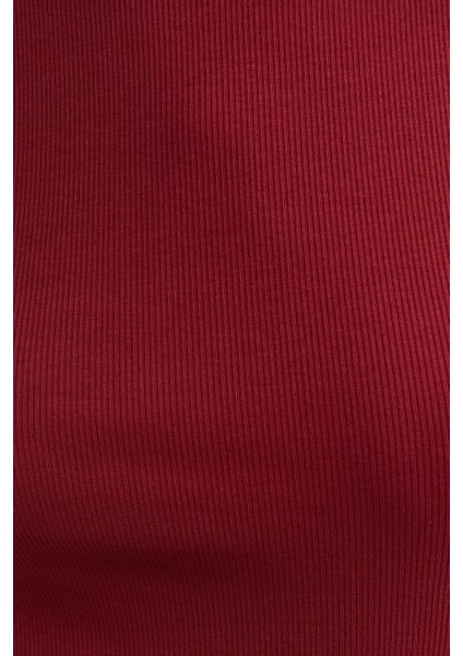 Kadın Bordo Fitilli T-Shirt Halter Yaka Örme Atlet