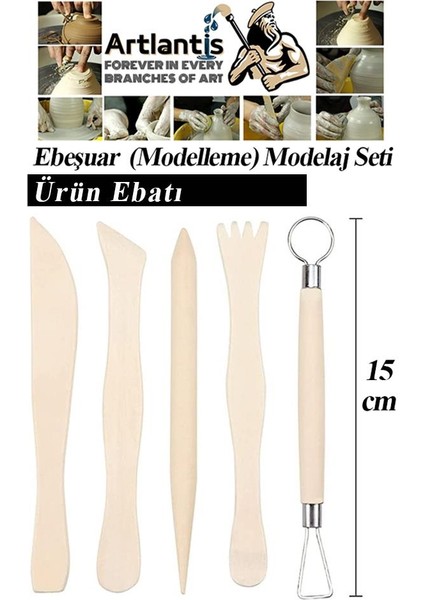 Ebeşuar Seti 5 Li 15 cm 1 Paket Ahşap Modelaj Modelleme Aletleri Seramik Kil ve Heykel Modelaj Kalemi