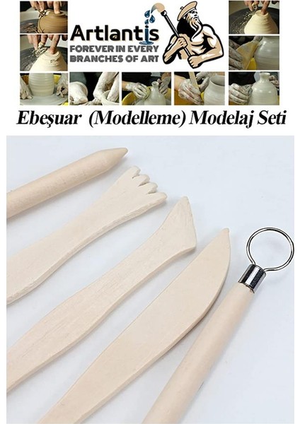 Ebeşuar Seti 5 Li 15 cm 1 Paket Ahşap Modelaj Modelleme Aletleri Seramik Kil ve Heykel Modelaj Kalemi